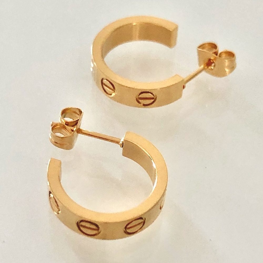 Gold Small Screw Hoop Earrings - Picture 8 of 14